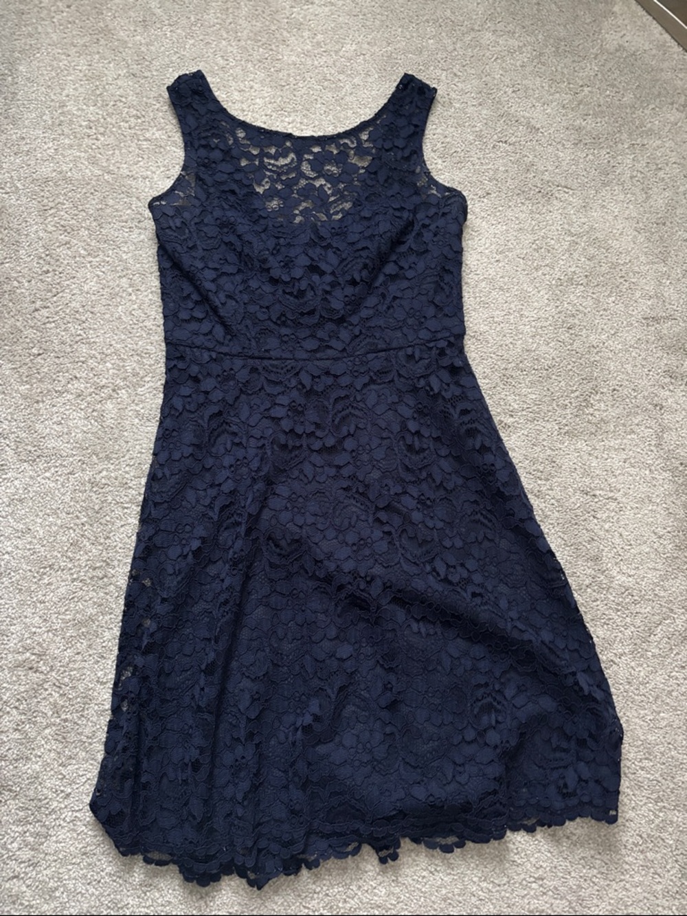 David's Bridal Navy Lace Midi Dress